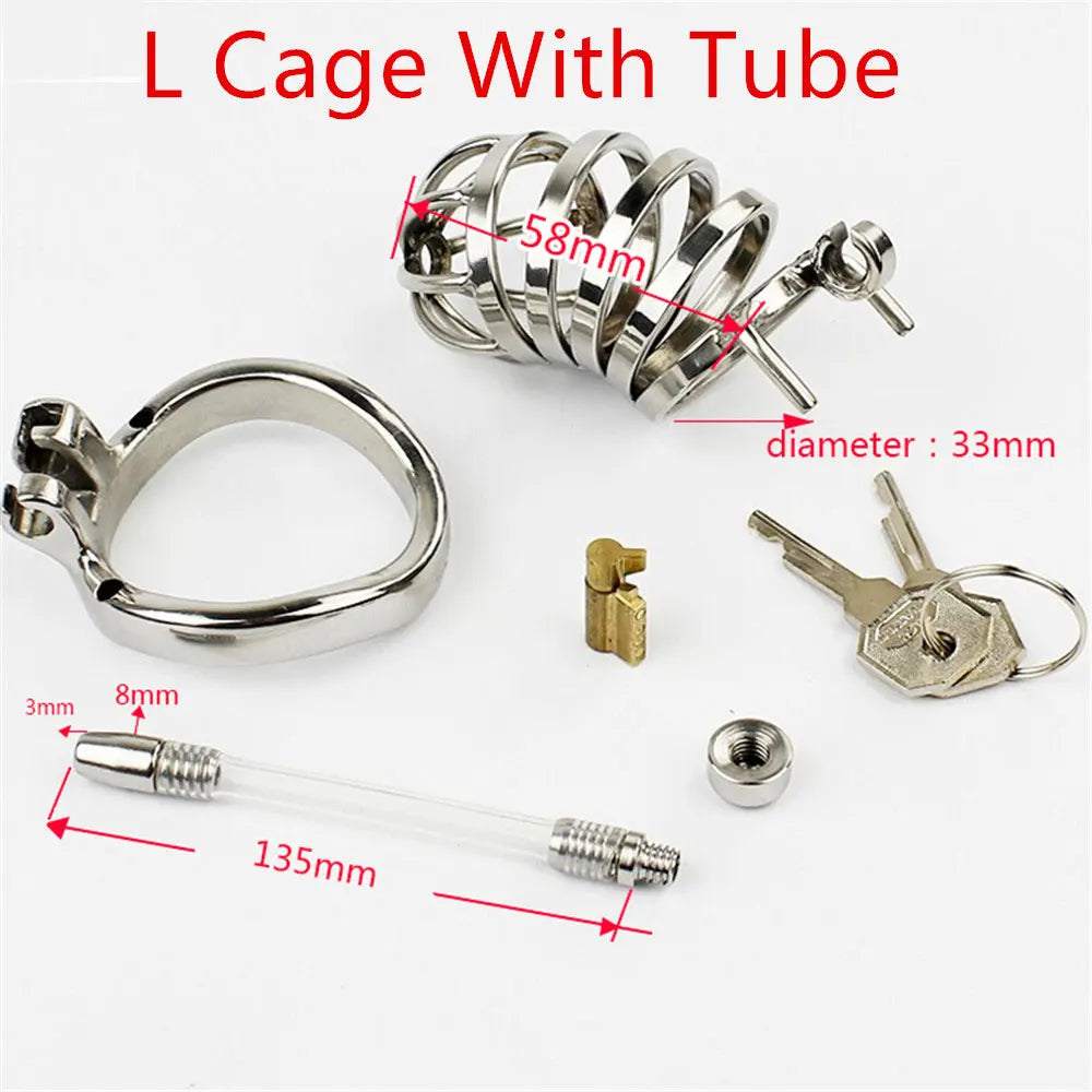 Edelstahl Keuschheitskäfig für Männer – Cock Cage mit Ring, Schloss & Katheter | 3 Ringgrößen | Xespera21