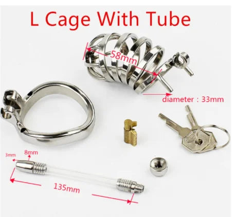 Edelstahl Keuschheitskäfig für Männer – Cock Cage mit Ring, Schloss & Katheter | 3 Ringgrößen | Xespera21